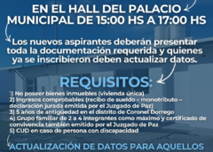 Hasta hoy viernes 13 está abierta la inscripción para el Programa de Viviendas Municipales en Coronel Dorrego